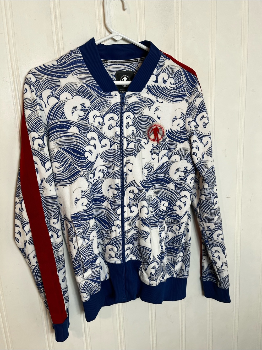 Bikkembergs White Sweatshirt with Blue Wave Panel and Logo Patch